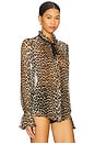 view 2 of 4 Printed Viscose Chiffon Tie String Shirt in Leopard