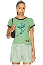 view 1 of 4 Basic Cotton Jersey Peony Baby Fit T-shirt in Stone Green