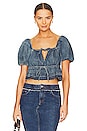 view 1 of 4 Denim Puff Sleeve Top in Tint Wash