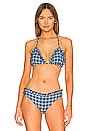 view 1 of 4 Recycled Seersucker Frill String Bikini Top in Check Azure Blue