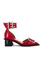 view 1 of 5 Feminine Buckle Open Cut Pump in Racing Red