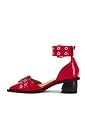 view 5 of 5 Feminine Buckle Open Cut Pump in Racing Red