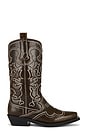 view 1 of 5 Mid Shaft Embroidered Western Boot in Dark Olive & Egret