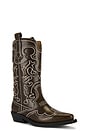 view 2 of 5 Mid Shaft Embroidered Western Boot in Dark Olive & Egret