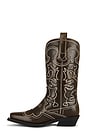 view 5 of 5 Mid Shaft Embroidered Western Boot in Dark Olive & Egret