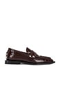 view 1 of 5 Studs Square Shiny Croco Loafer in Chocolate Fondant
