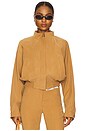 view 1 of 4 JAQUETA BOMBER CROPPED DE ALFAIATARIA CUPRO in Tobacco