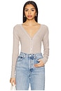 view 1 of 4 Saddle Shoulder Cardigan in Taupe Heather & White Stitch