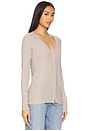 view 2 of 4 Saddle Shoulder Cardigan in Taupe Heather & White Stitch