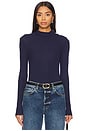 view 1 of 4 Button Shoulder Mock Neck Top in Navy