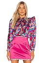 view 1 of 5 Floral Tie Neck Blouse in Light Blue