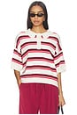 view 1 of 5 Taia Short Sleeve Polo Pullover in Egret & Cabernet