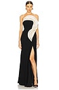 view 1 of 4 Monochromatic Ruffle Drape Gown in Black & Pearl