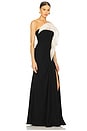 view 2 of 4 Monochromatic Ruffle Drape Gown in Black & Pearl