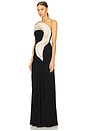 view 3 of 4 Monochromatic Ruffle Drape Gown in Black & Pearl