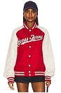 view 1 of 4 Raglan Patch Bomber Jacket in Rugby Red