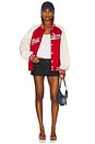 view 4 of 4 Raglan Patch Bomber Jacket in Rugby Red