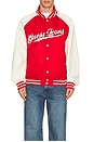 view 3 of 3 Raglan Patch Bomber Jacket in Rugby Red