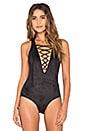 view 2 of 4 Lace Up Bodysuit in Black Suede