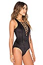 view 3 of 4 Lace Up Bodysuit in Black Suede