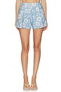 view 1 of 6 Carmine Floral Linen Shorts in Heritage Toile Blue & White