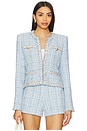 view 1 of 6 Betsy Buttoned Tweed Blazer in Sky Blue Multi