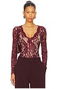 view 1 of 5 Alessia Lace Bodysuit in Cabernet & Beige