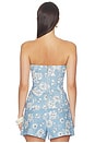 view 3 of 5 Quinn Floral Linen Bustier Top in Heritage Toile Blue & White