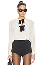 view 1 of 4 Aurelia Bow Blouse in Creme Brulee & Black