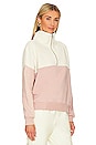 view 2 of 4 Fleece Color Block Half Zip Pullover in Pale Blush With Washed White