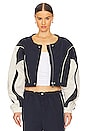 view 1 of 5 Cinched Bomber Jacket in Navy & Ivory