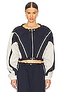 view 2 of 5 Cinched Bomber Jacket in Navy & Ivory