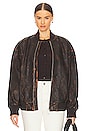 view 1 of 5 Distressed Leather Oversized Bomber in Chocolate Brown