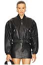 view 2 of 5 Cropped Leather Bomber Jacket in Black