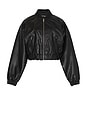 view 6 of 6 Cropped Leather Bomber Jacket in Black