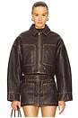 view 2 of 5 Cropped Leather Patch Pocket Jacket in Brown