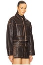 view 3 of 5 Cropped Leather Patch Pocket Jacket in Brown