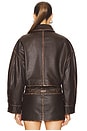 view 4 of 5 Cropped Leather Patch Pocket Jacket in Brown