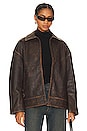 view 1 of 5 Alek Distressed Leather Jacket in Brown