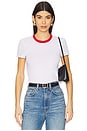 view 1 of 4 Crew Neck Short Sleeve Baby Tee in White & Vintage Red