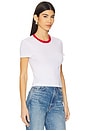 view 2 of 4 Crew Neck Short Sleeve Baby Tee in White & Vintage Red