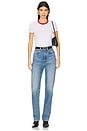 view 4 of 4 Crew Neck Short Sleeve Baby Tee in White & Vintage Red