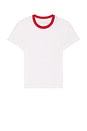view 5 of 5 Crew Neck Short Sleeve Baby Tee in White & Vintage Red