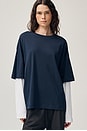 view 2 of 8 Layered Long Sleeve Tee in Navy & White