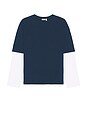 view 7 of 8 Layered Long Sleeve Tee in Navy & White