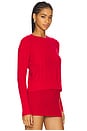 view 3 of 5 Cable Shrunken Cashmere Crew Sweater in True Red