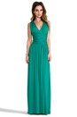 view 2 of 5 V-Neck Gown with Crisscross Waist in Emerald
