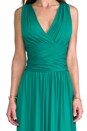 view 5 of 5 V-Neck Gown with Crisscross Waist in Emerald