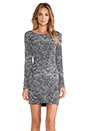 view 1 of 5 Twist Drape Skirt Boatneck Dress in Grey Woven Slub Print