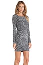 view 2 of 5 Twist Drape Skirt Boatneck Dress in Grey Woven Slub Print